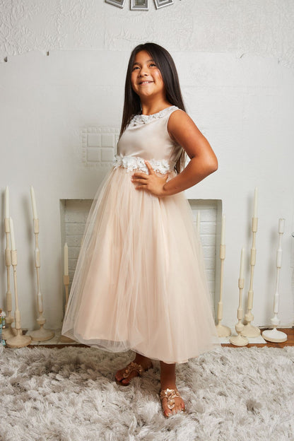 Luxurious Flora Top Flower Girl Dress  Blush Side Live View