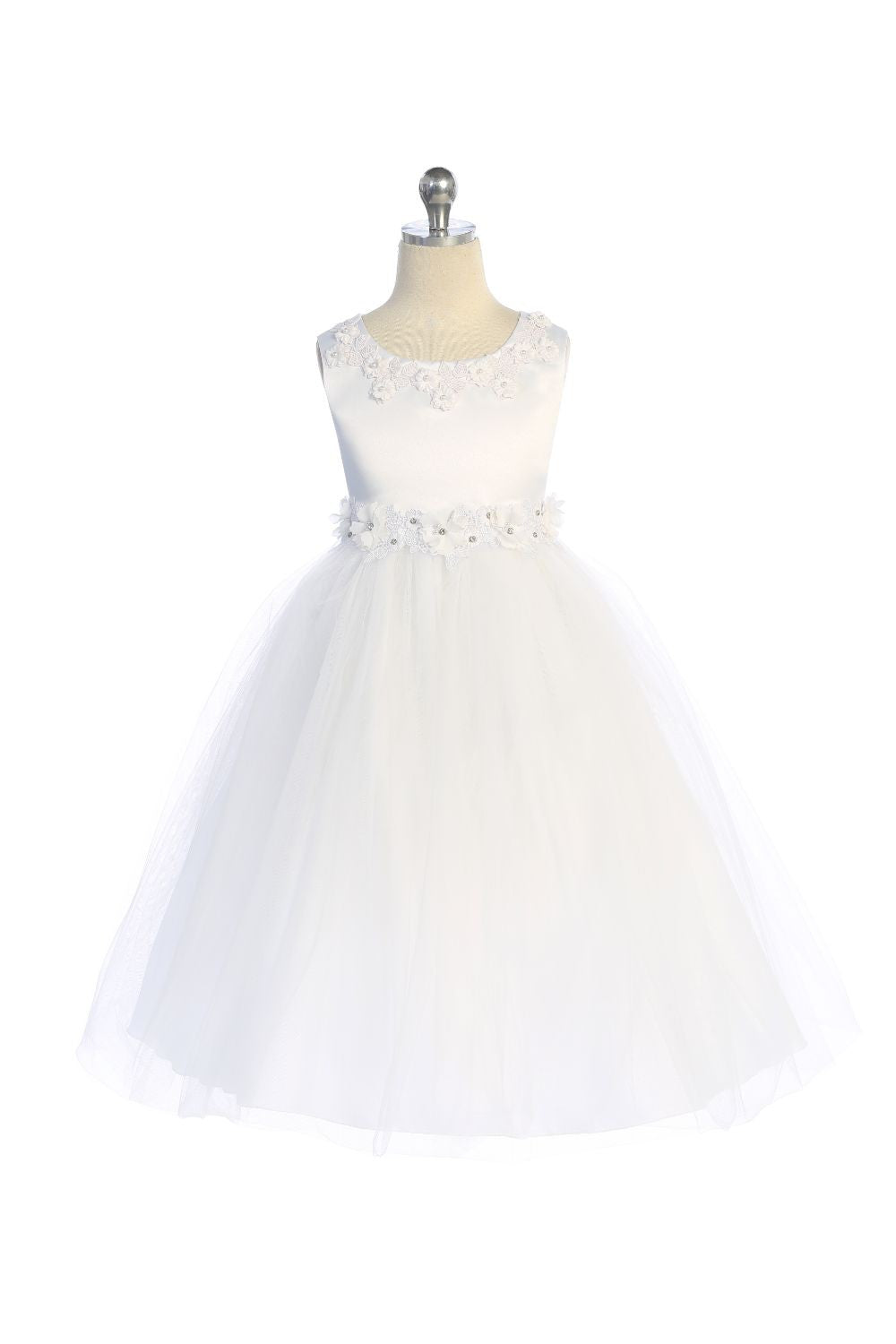 Luxurious Flora Top Flower Girl Dress  White Front View