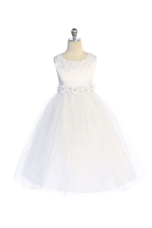 Luxurious Flora Top Flower Girl Dress  White Front View