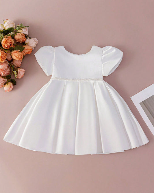 Simple Satin Box Pleat Baby Baptism Christening Dress Off White Canada