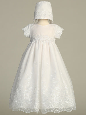  Organza Baptism Gown Embroidered Boarder Skirt White Canada