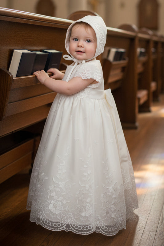  Organza Baptism Gown Embroidered Boarder Skirt White Canada 2