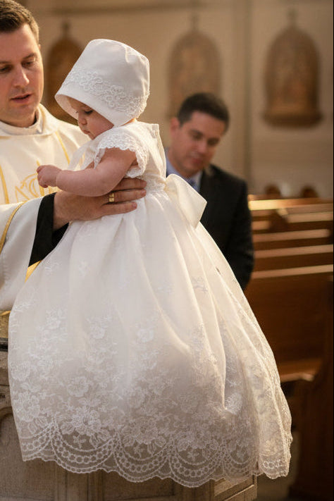  Organza Baptism Gown Embroidered Boarder Skirt White Canada 3