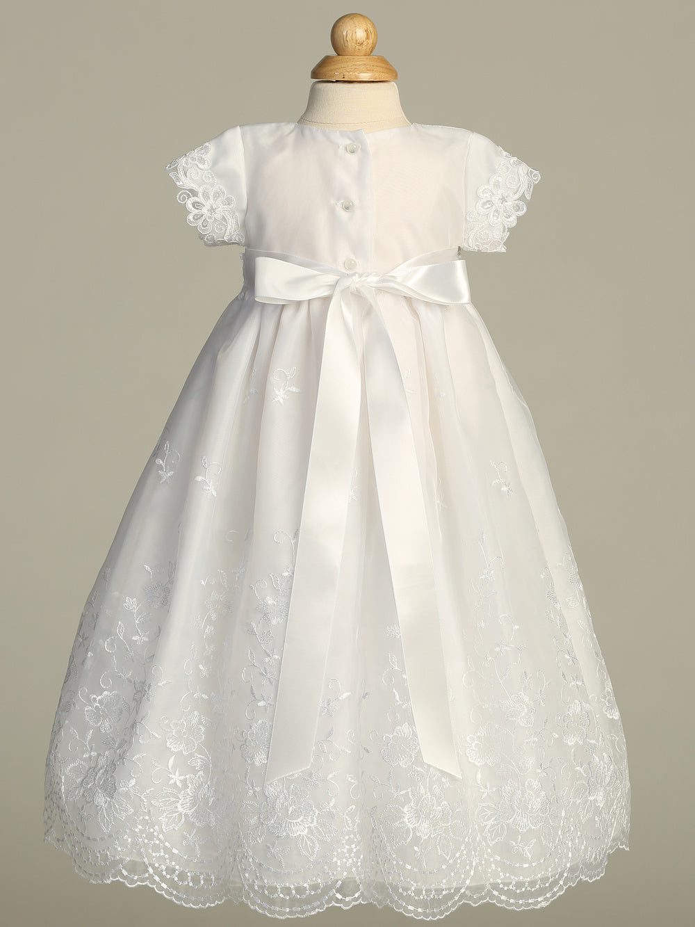  Organza Baptism Gown Embroidered Boarder Skirt White Canada back