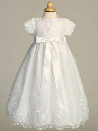  Organza Baptism Gown Embroidered Boarder Skirt White Canada back