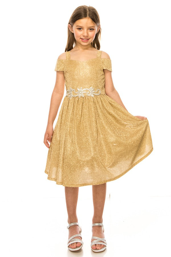 Peekaboo Shoulder Tween Girls Dress Metallic Colours Canada