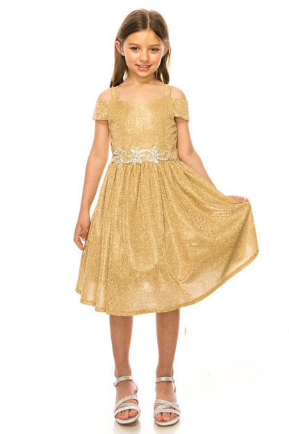 Peekaboo Shoulder Tween Girls Dress Metallic Colours Canada