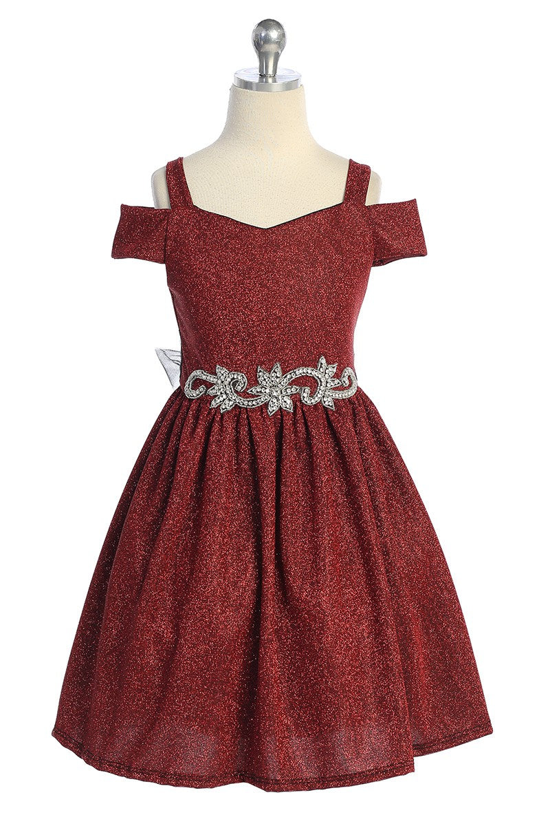 Peekaboo Shoulder Tween Girls Dress Metallic Colours Canada burgandy 
