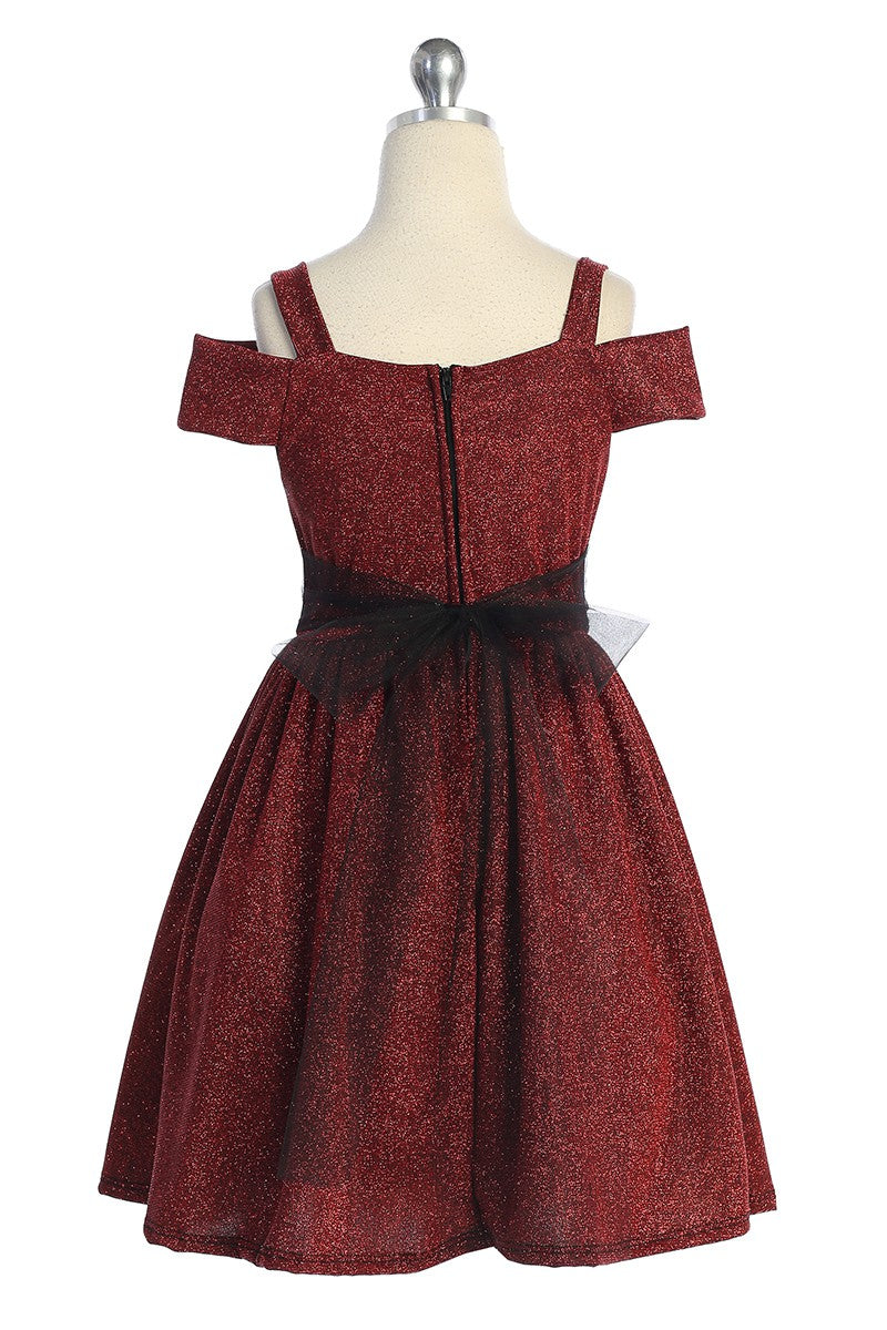 Peekaboo Shoulder Tween Girls Dress Metallic Colours Canada burgundy back