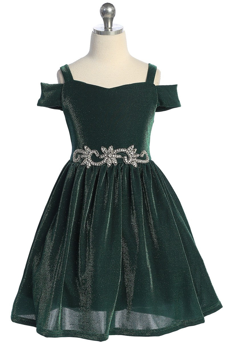 Peekaboo Shoulder Tween Girls Dress Metallic Colours Canada green