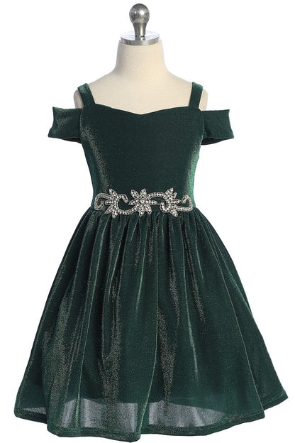 Peekaboo Shoulder Tween Girls Dress Metallic Colours Canada green