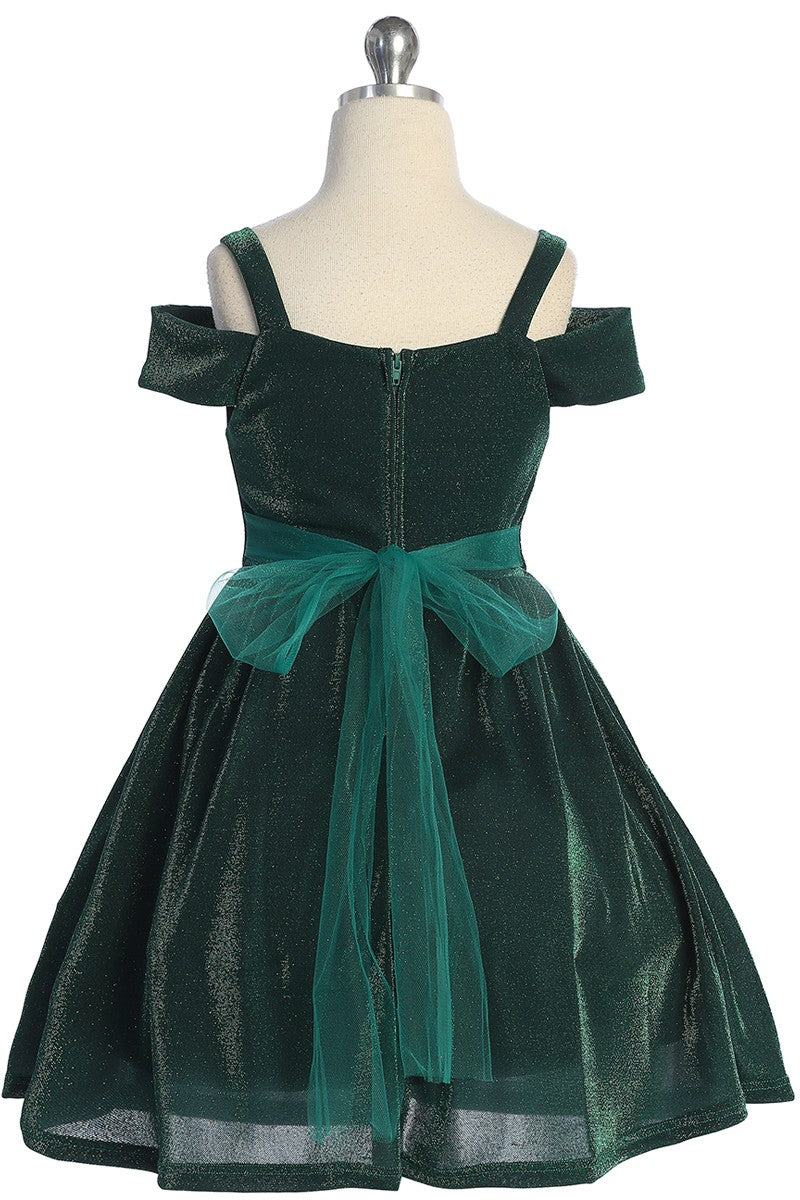 Peekaboo Shoulder Tween Girls Dress Metallic Colours Canada green back