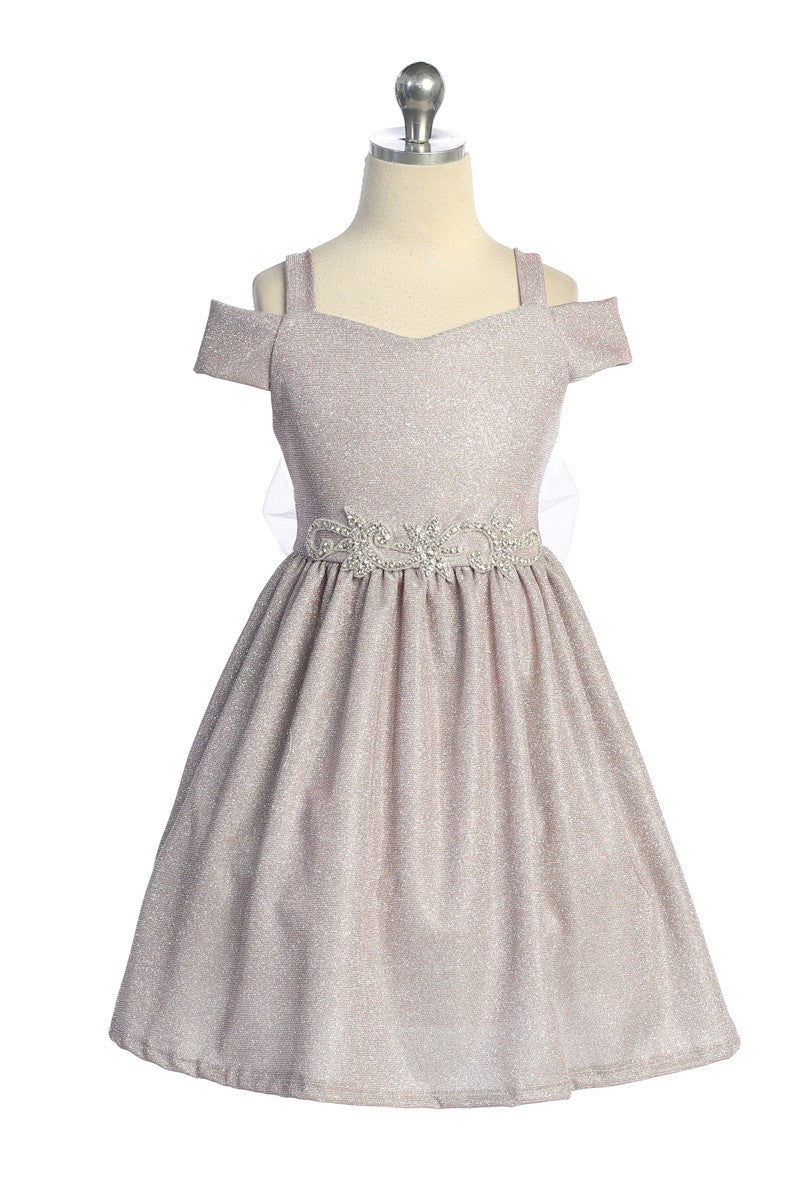 Peekaboo Shoulder Tween Girls Dress Metallic Colours Canada silver