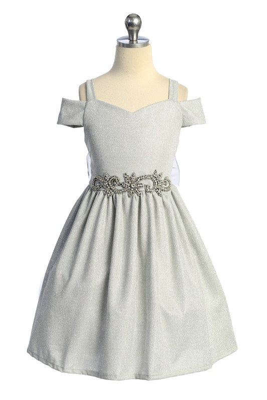 Peekaboo Shoulder Tween Girls Dress Metallic Colours Canada silver or
