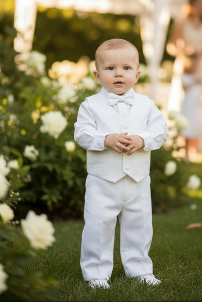 Plaid Satin Boys Vest Set Baptism Christening Canada front