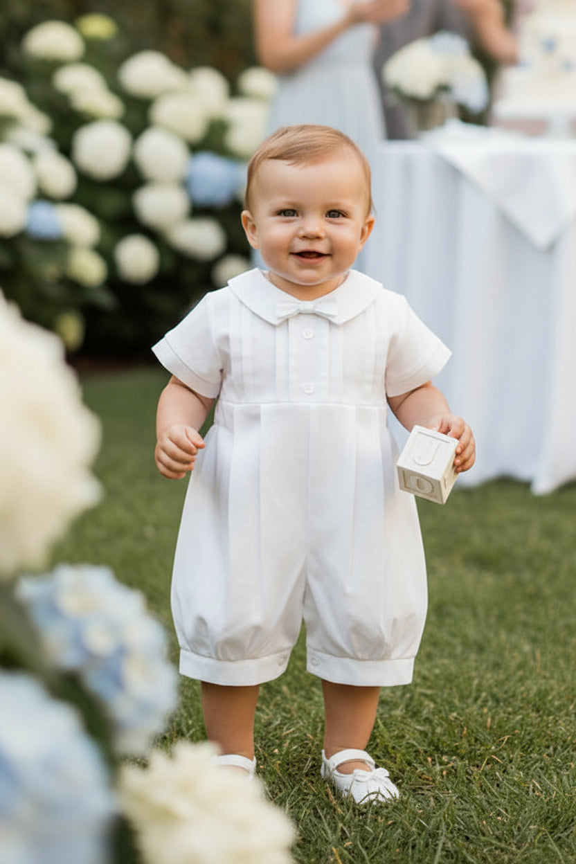 Pleated Top Boys Baptism Christening Romper  Cotton Mix Canada front