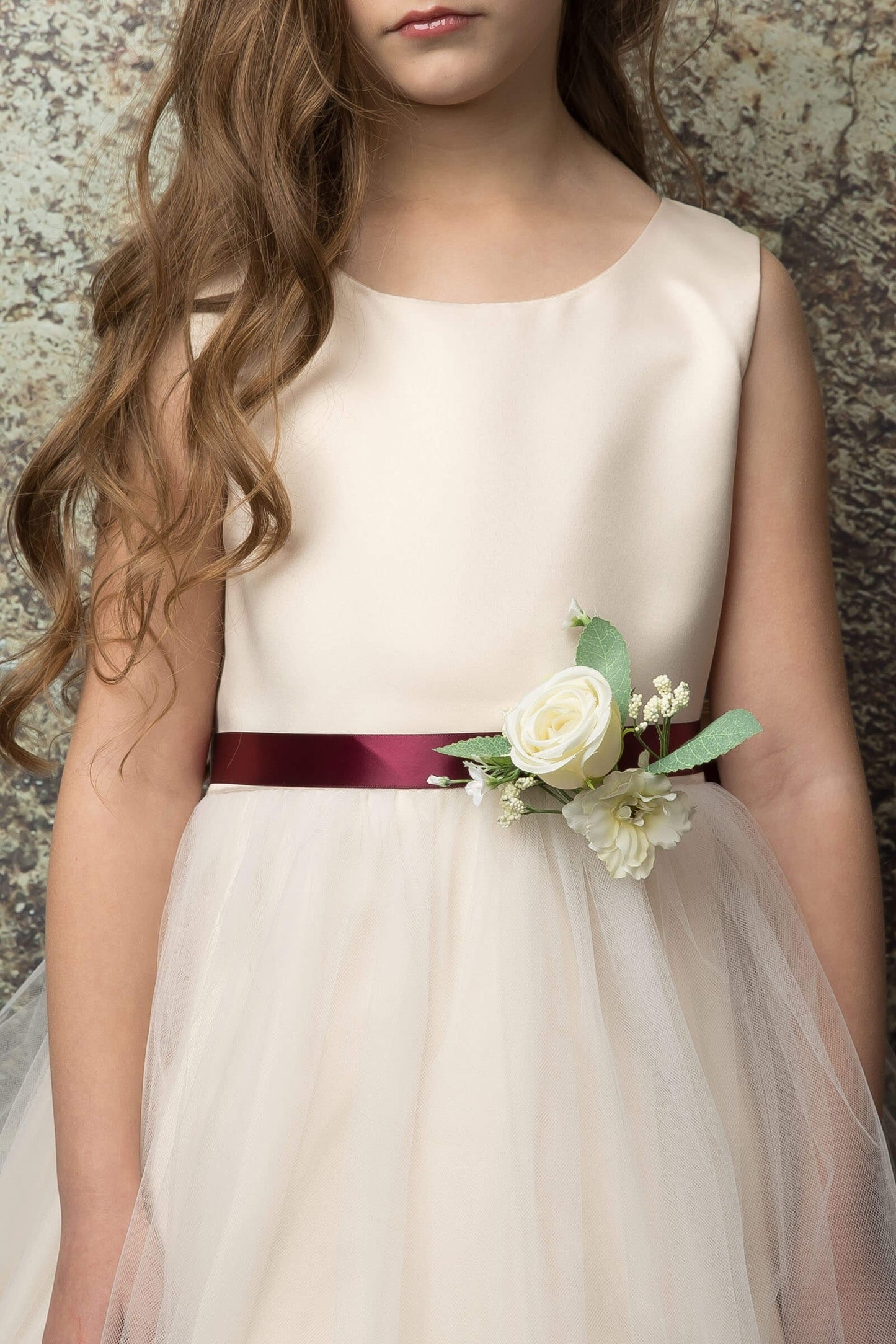 Posy Trim Flower Girl Dress Tea Length Champagne Posy Live View