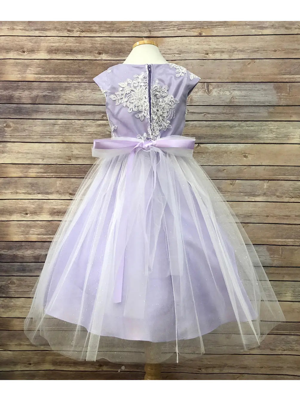 Pretty Girls Romantic Peek Sleeve Dress Poly Silk Tulle Tea lilac back  Length Canada