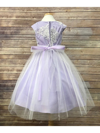 Pretty Girls Romantic Peek Sleeve Dress Poly Silk Tulle Tea lilac back  Length Canada