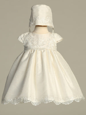 Raw Silk & Embroidered Tulle Baptism Christening Dress Canada