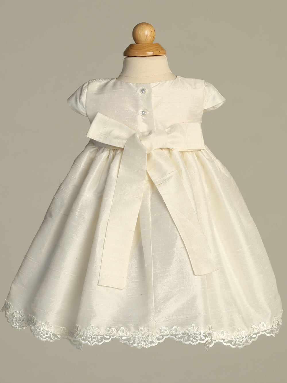 Raw Silk & Embroidered Tulle Baptism Christening Dress Canada 3 back