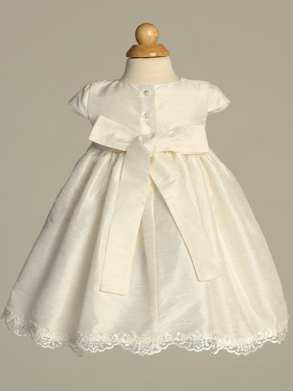 Raw Silk & Embroidered Tulle Baptism Christening Dress Canada 3 back