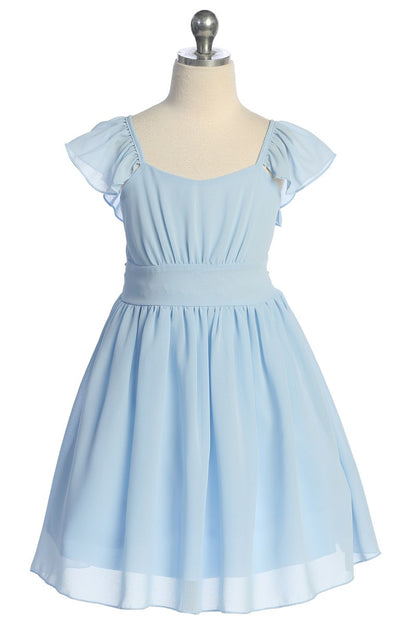 Ruffle Sleeve Girls Dress Pebble Georgette Multi Colour Canada light blue front