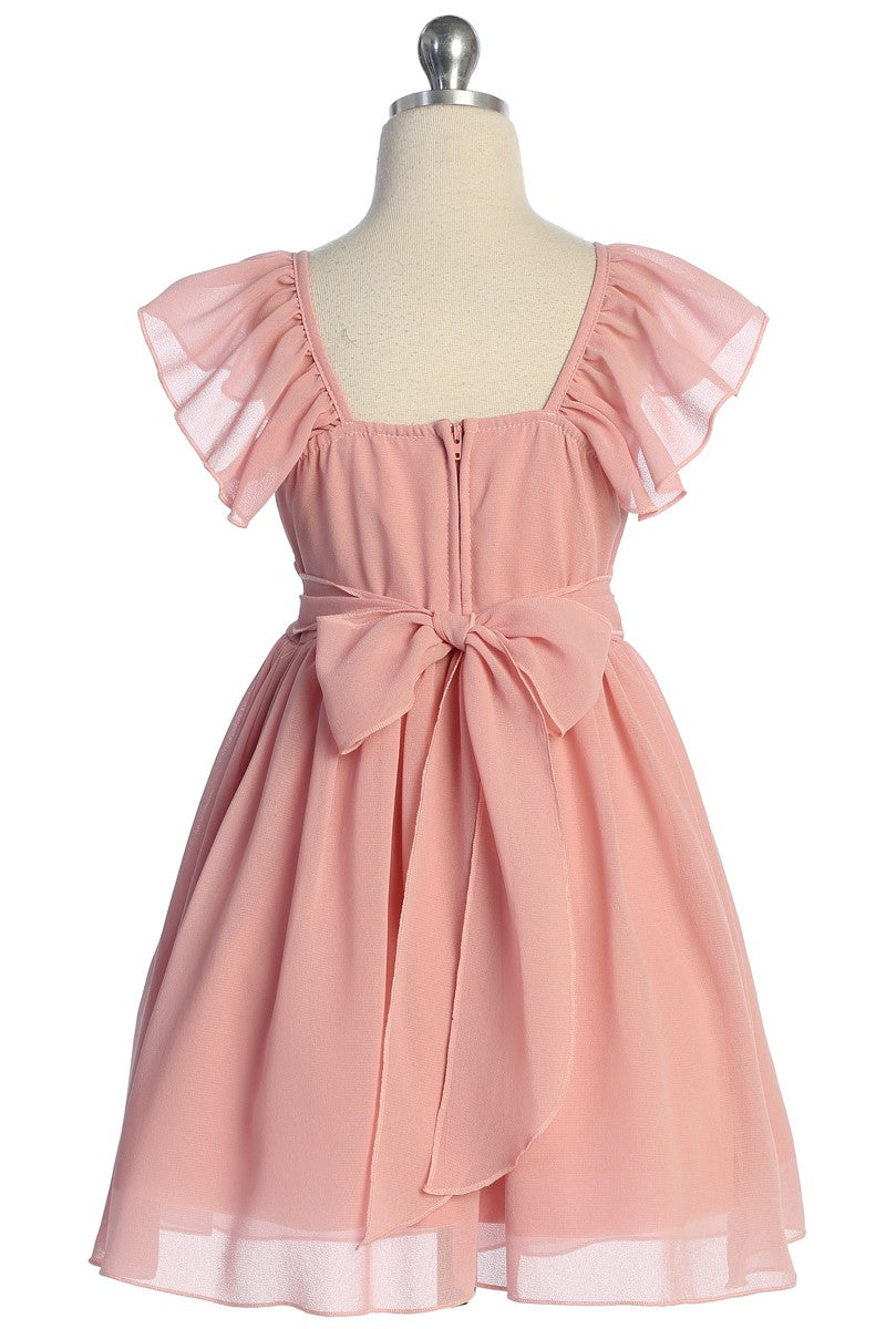 Ruffle Sleeve Girls Dress Pebble Georgette Multi Colour Canada light rose