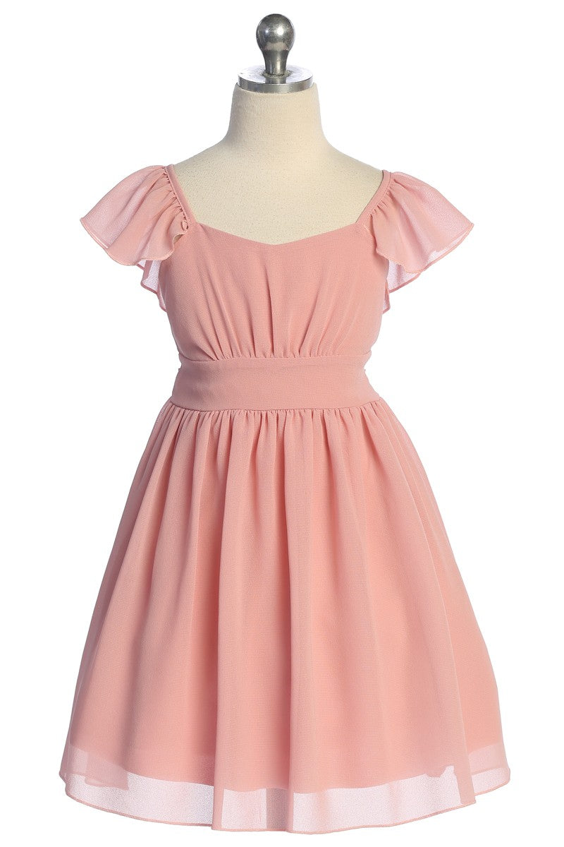 Ruffle Sleeve Girls Dress Pebble Georgette Multi Colour Canada light rose front