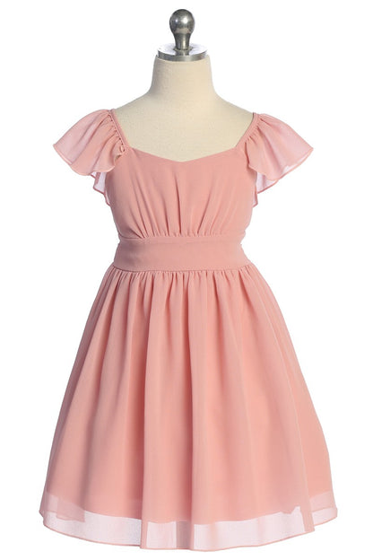 Ruffle Sleeve Girls Dress Pebble Georgette Multi Colour Canada light rose front