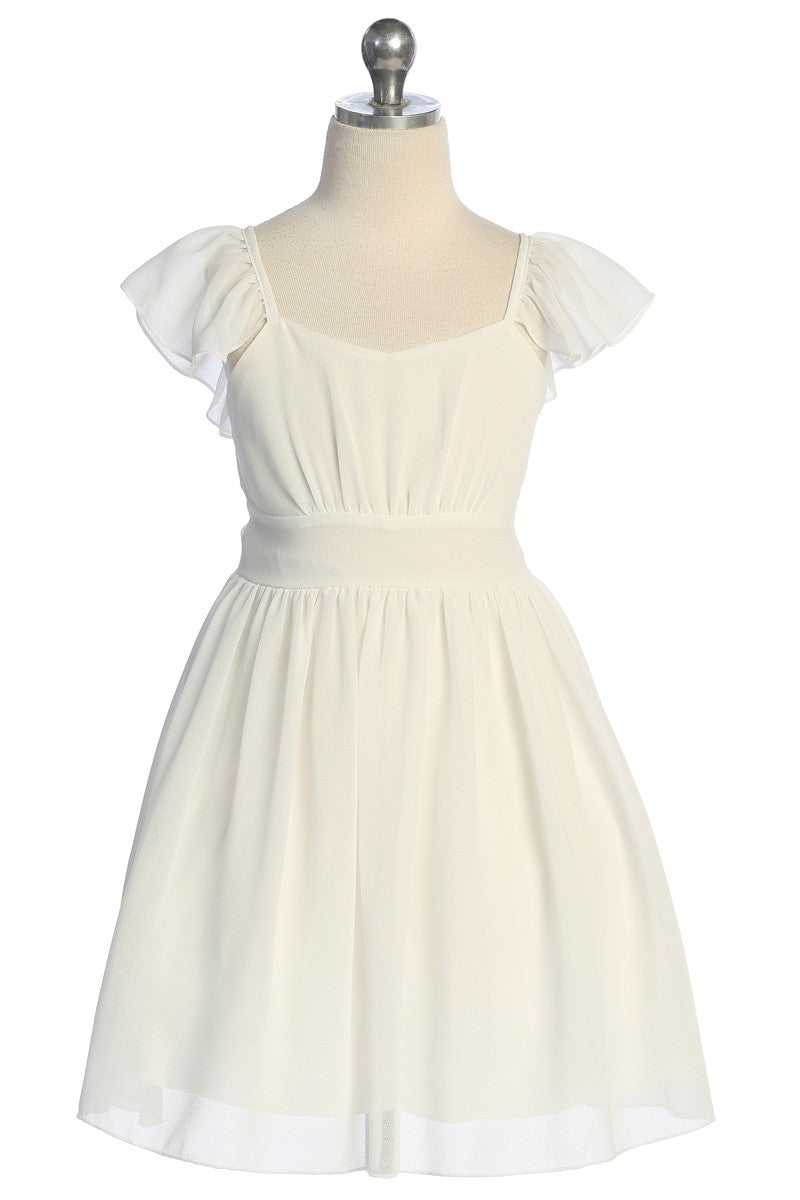 Ruffle Sleeve Girls Dress Pebble Georgette Multi Colour Canada off white