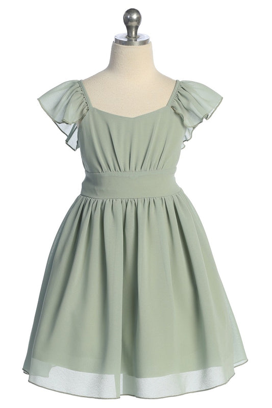 Ruffle Sleeve Girls Dress Pebble Georgette Multi Colour Canada sage