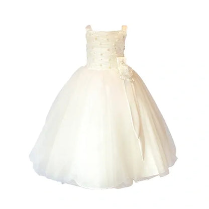 Rushed pearl top girls first communion dress ivory frount Canada Marshmallo