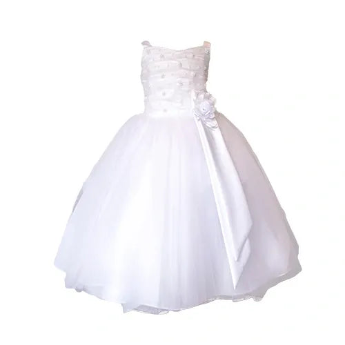 Rushed pearl top girls first communion dress white frount Canada Marshmallo.