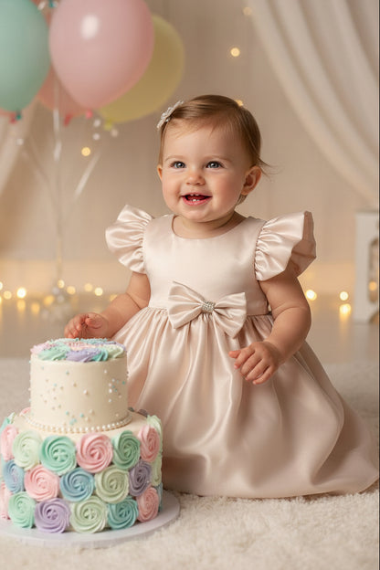Satin Baby Dress Removable Rhinestone Bow Multi Colour Canada champagne