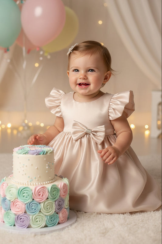 Satin Baby Dress Removable Rhinestone Bow Multi Colour Canada champagne