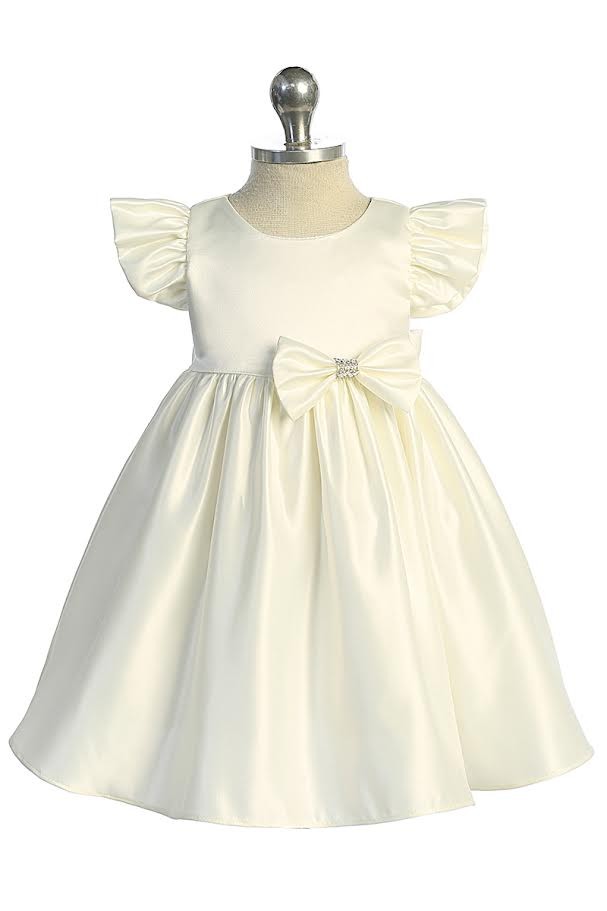 Satin Baby Dress Removable Rhinestone Bow Multi Colour Canada ivory