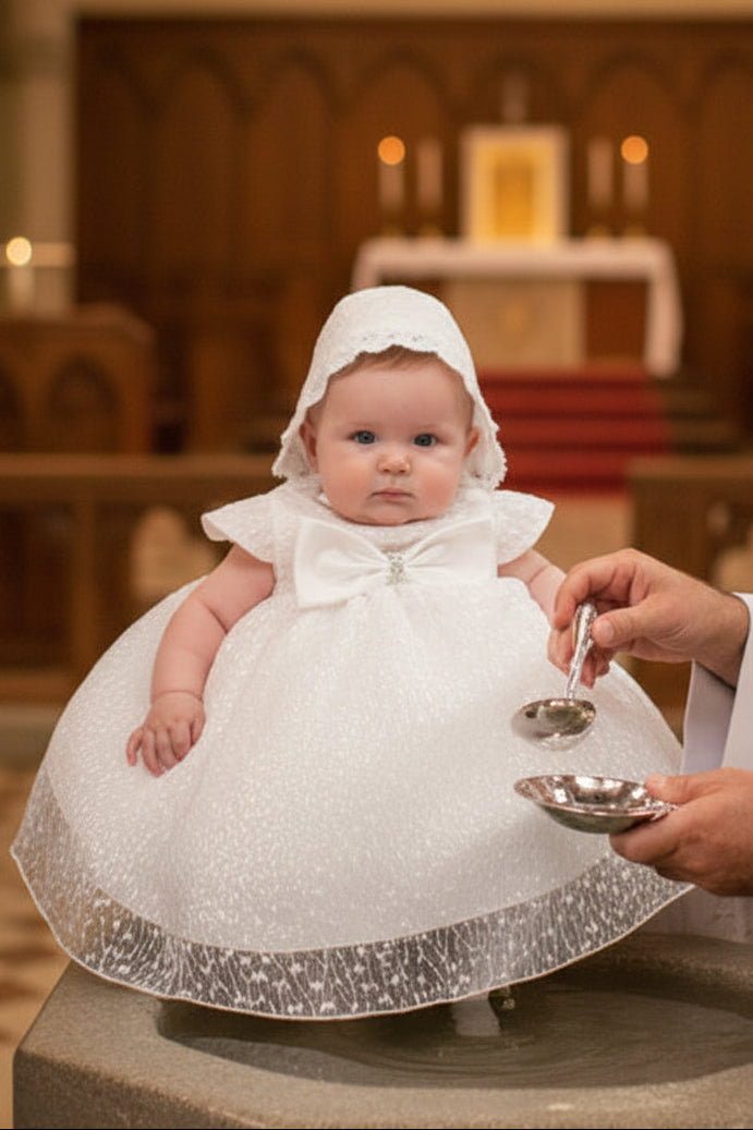 Satin Big Bow Baptism Christening Dress White Canada 2