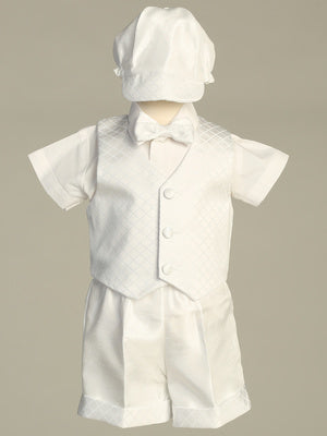 Satin Diamond Print Boys Vest & Short Set Baptism 