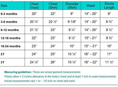 Satin Diamond Print Boys Vest & Short Set Baptism chart