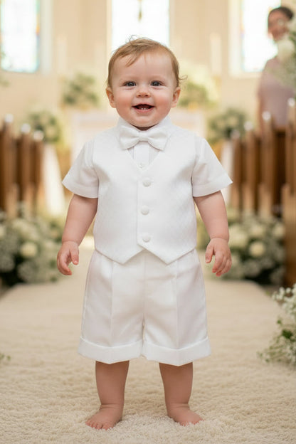 Satin Diamond Print Boys Vest & Short Set Baptism chart back close up