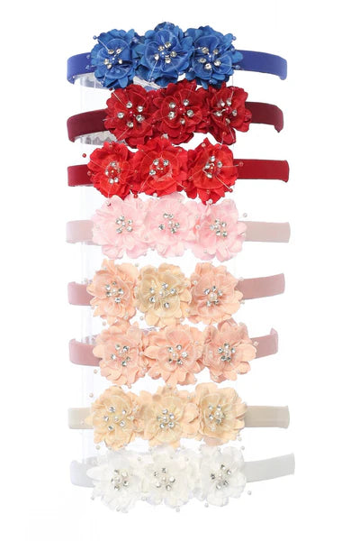 Satin Headband with Flowers and Gems Ivory White Girls Canada