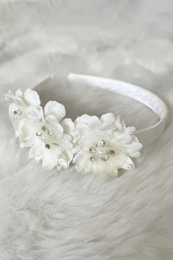 Satin Headband with Flowers and Gems Ivory White Girls Canada 2