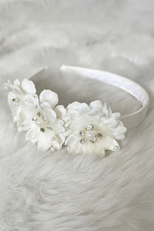 Satin Headband with Flowers and Gems Ivory White Girls Canada 2