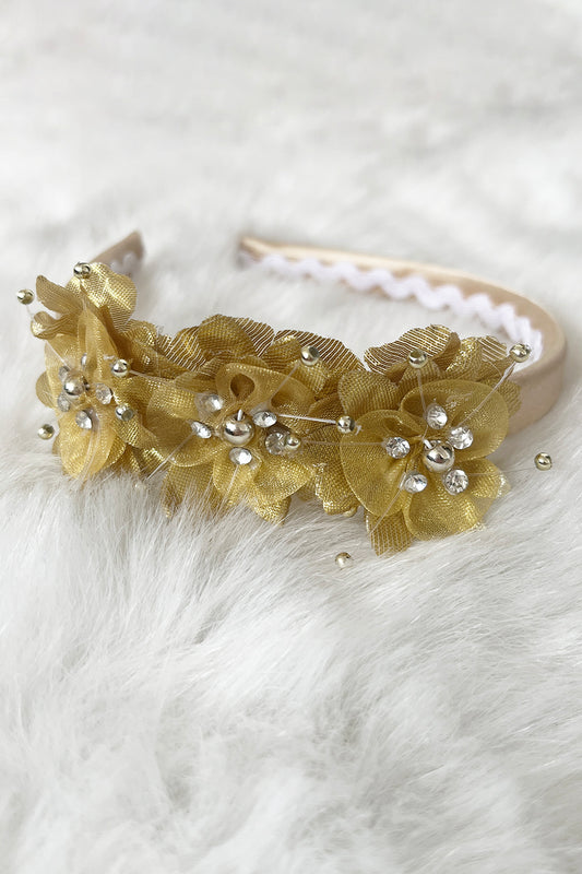 Satin Headband with Flowers and Gems Ivory White Girls Canada 4