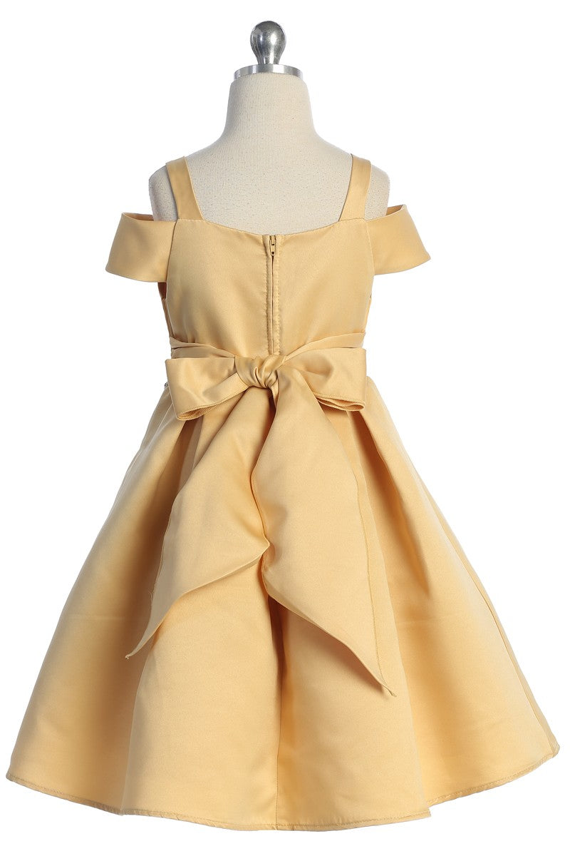 Satin Peekaboo Shoulder Girls Dress Multi Colour Royal sage gold back
