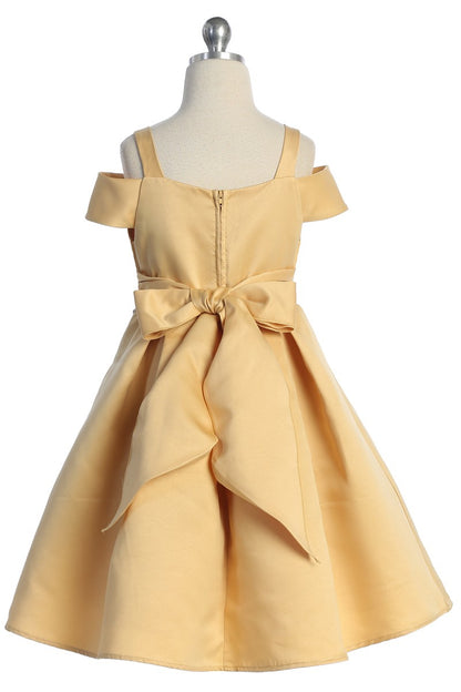 Satin Peekaboo Shoulder Girls Dress Multi Colour Royal sage gold back