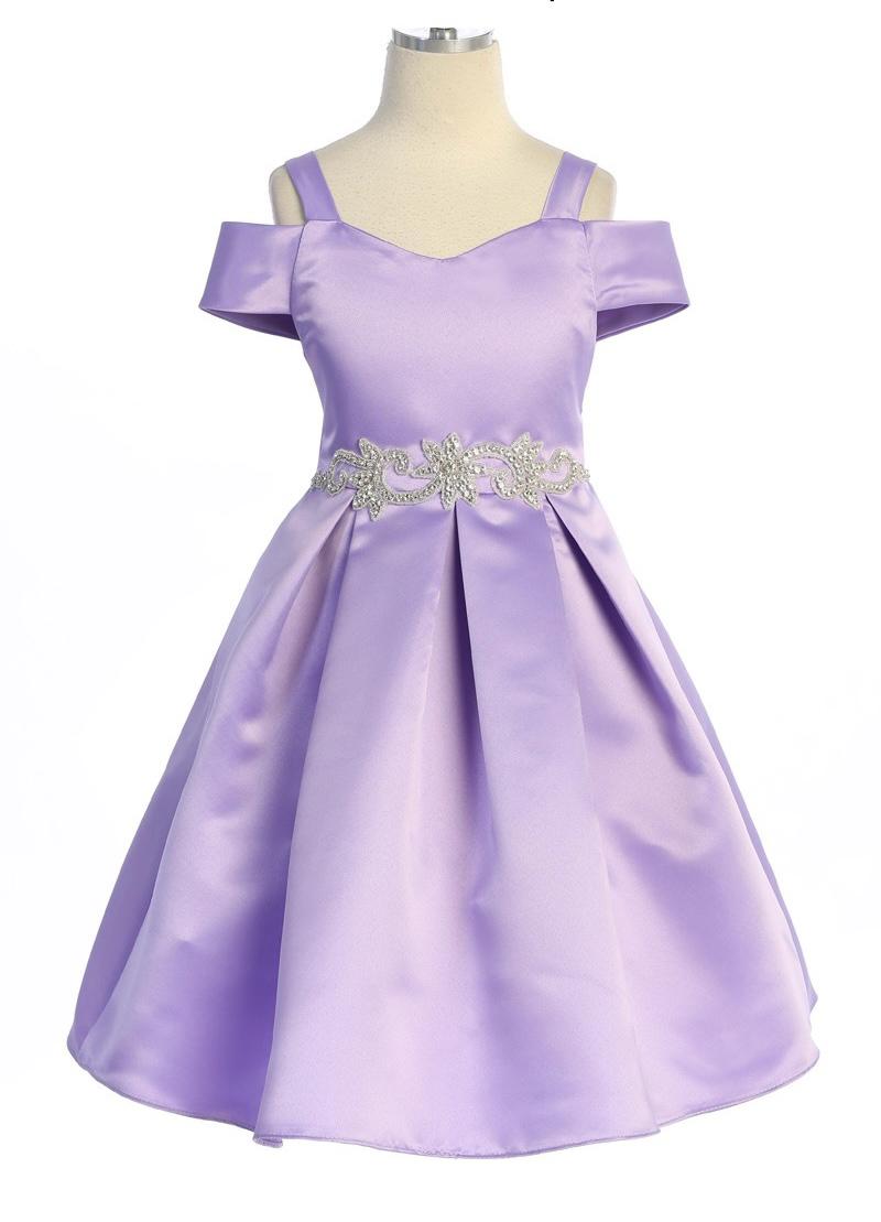 Satin Peekaboo Shoulder Girls Dress Multi Colour lilac