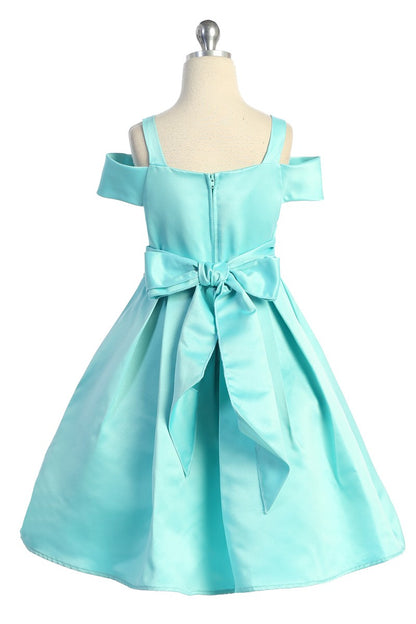 Satin Peekaboo Shoulder Girls Dress Multi Colour mint