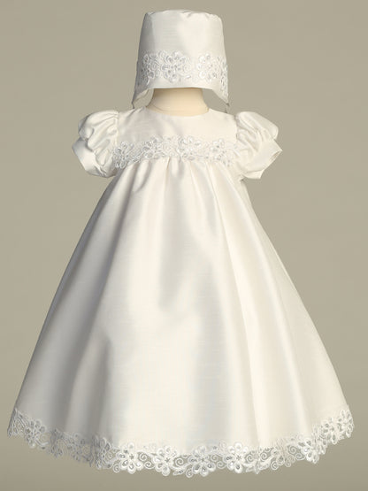 Shantung Yoke Baptism Gown Embroidered Sequins Trim White Canada